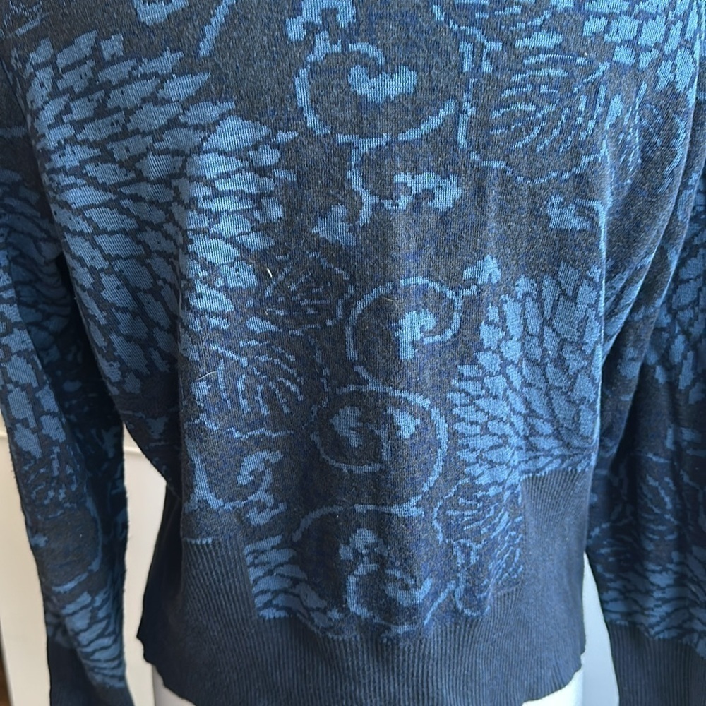 Peruvian Connection Double Button Cardigan Sweater Blue Floral Womens Large EUC - Picture 6 of 8